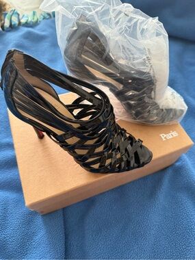Christian Louboutin Black Patent Woven Cage Stiletto